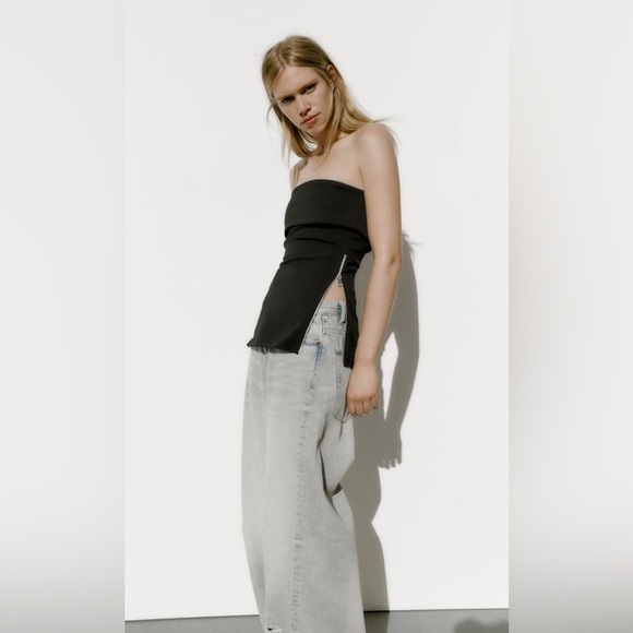 Zara Strapless Top with Side Zipper in Black – Size Small (NWOT) - Picture 2 of 2